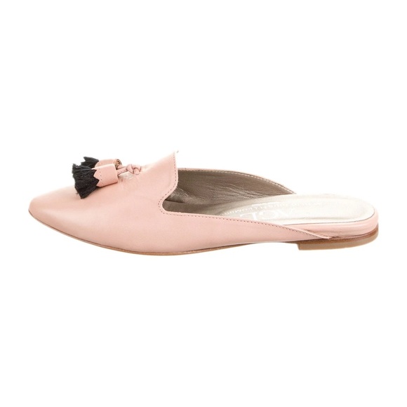 AGL Attilio Giusti Leobruni BLUSH LEATHER OPEN BACK POINTED TOE Tassels Flats - Picture 1 of 10